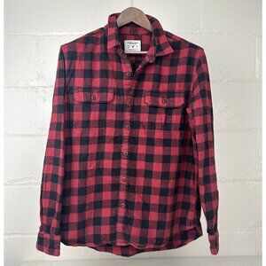 American Eagle Button Flannel Shirt Mens Size Large, Red Black Buffalo Plaid